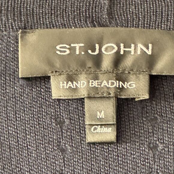 St John Navy Blue Handbeaded Long Cardigan Sweater Size M - Picture 5 of 13